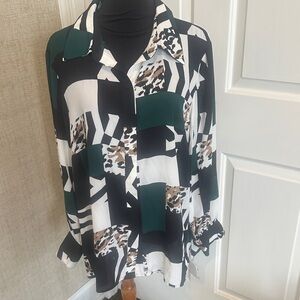 Bar III Women's Button Down Shirt - Black, White, Green, Brown